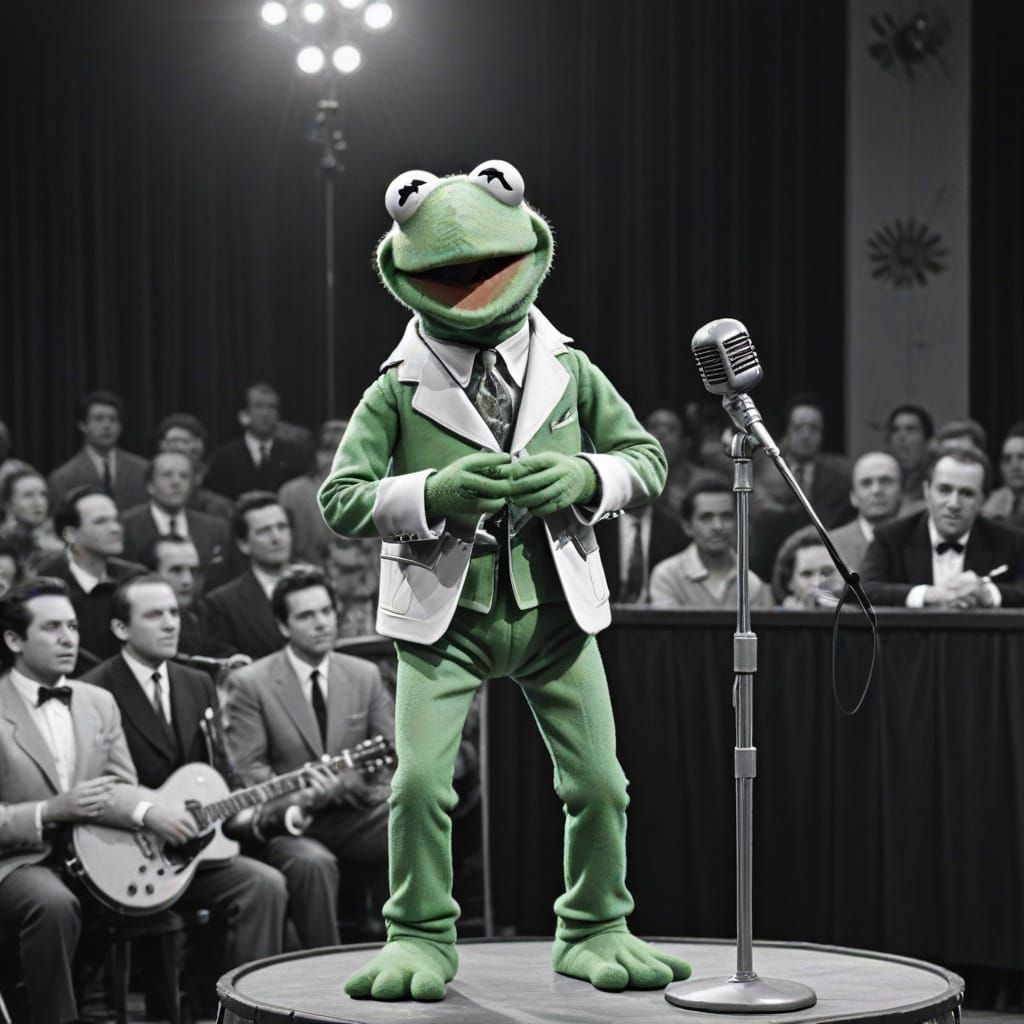 Kermit as Elvis on the Ed Sullivan Show