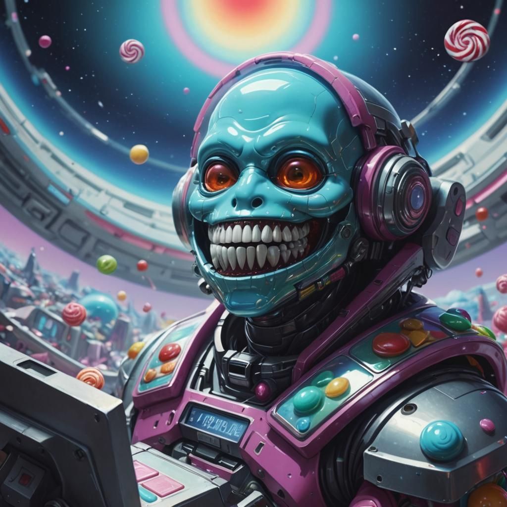 Candy Art Sci-Fi Scene in Hyperrealistic Style