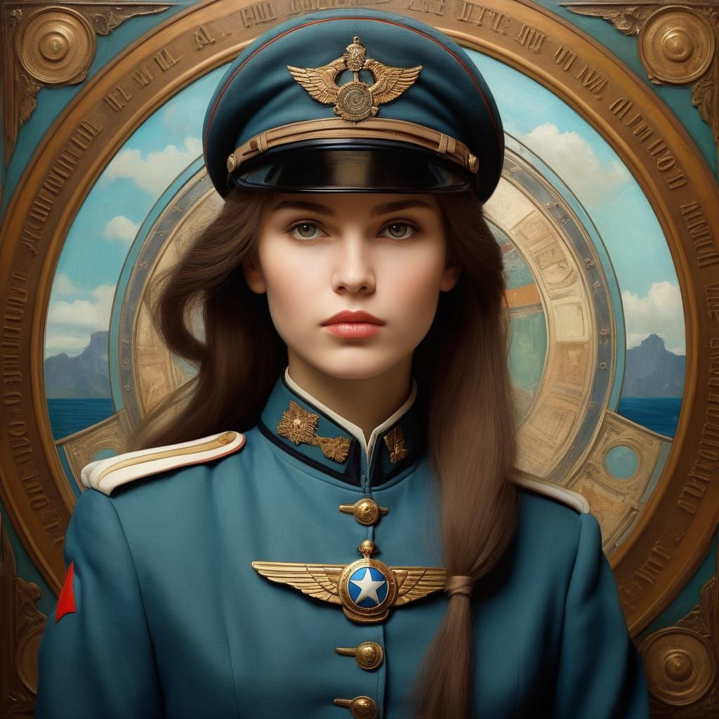 Pin-Up Army Captain in Art Nouveau Style