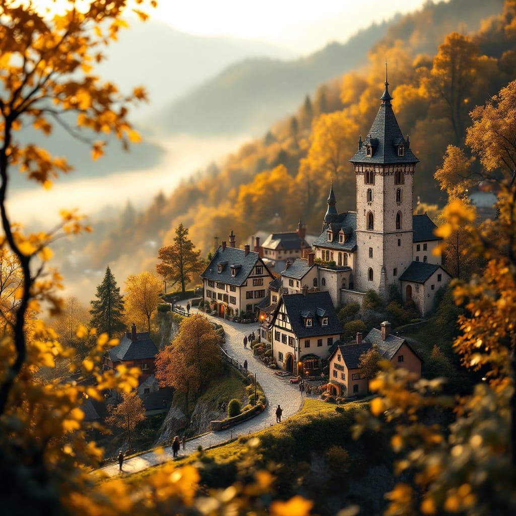 Miniature Idstein Village in Autumn Golden Light