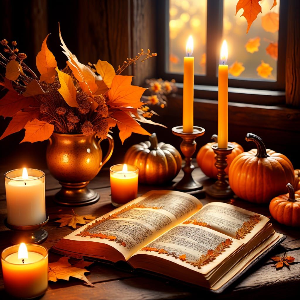 Ancient Spellbook with Autumnal Details
