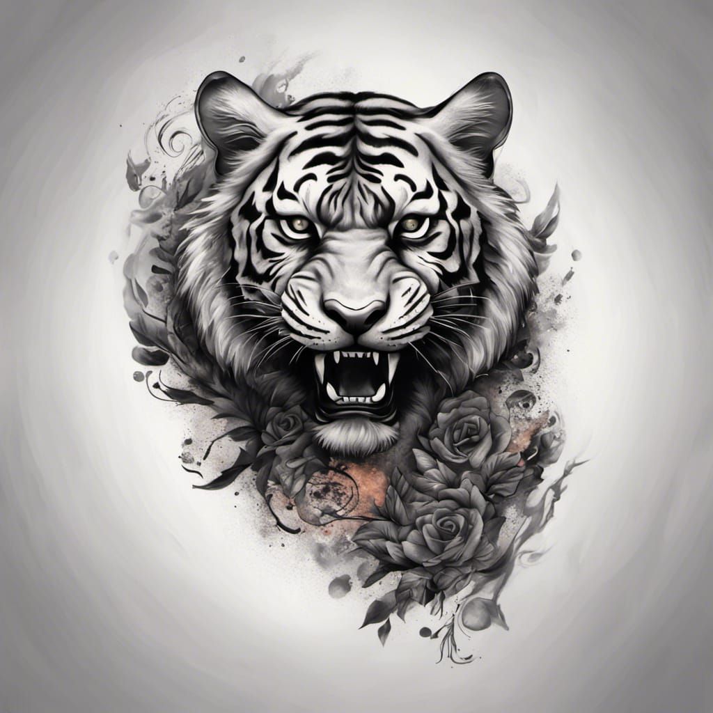 Tiger Tattoo Sleeve in Black and Grey Realism