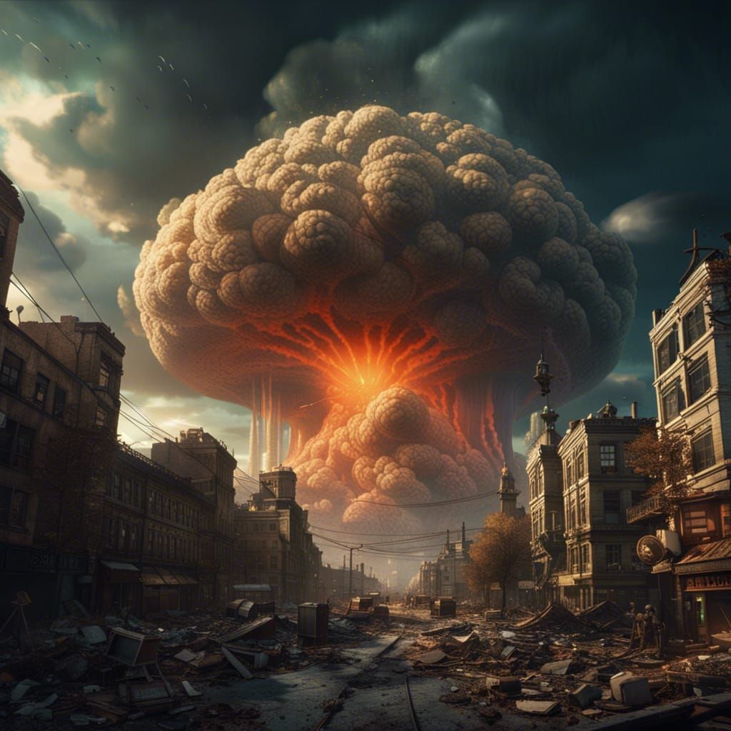 Post-Nuclear Cityscape with Mushroom Cloud