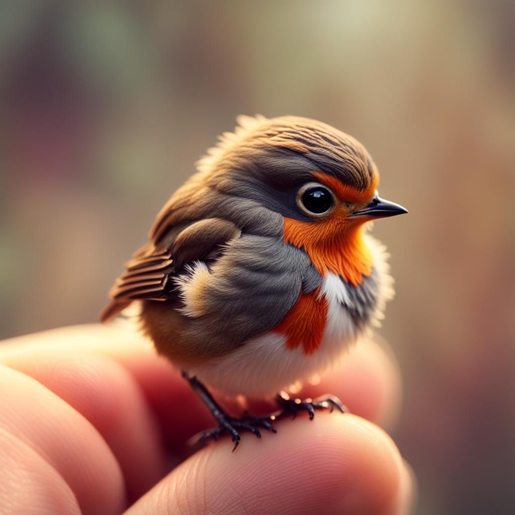 Cute Fluffy Chibi Robin in Palm of Hand
