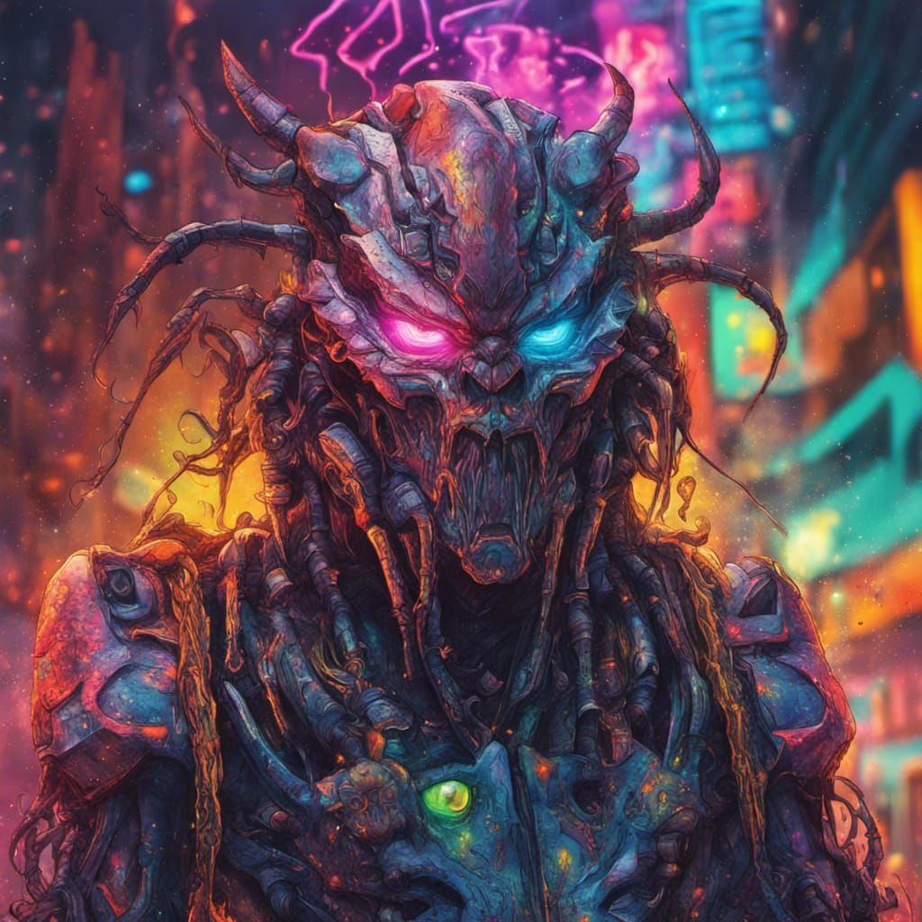 Hyperrealistic Neon Robot Santa Claus Mecha Splash Art