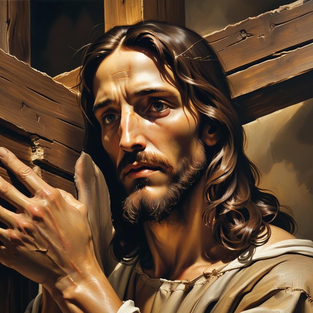 Jesus Carrying Cross: Realistic Oil Painting
