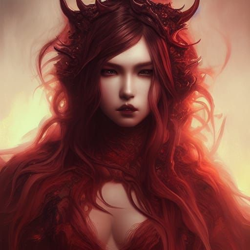 Elegant Fire Demon in Hyper-Detailed Style