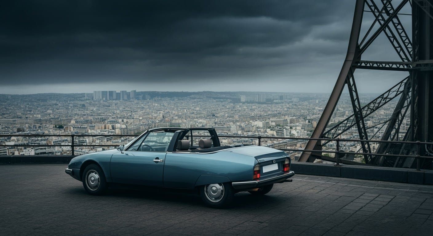 Citroen CX at Eiffel Tower: Hyperrealistic Rendering