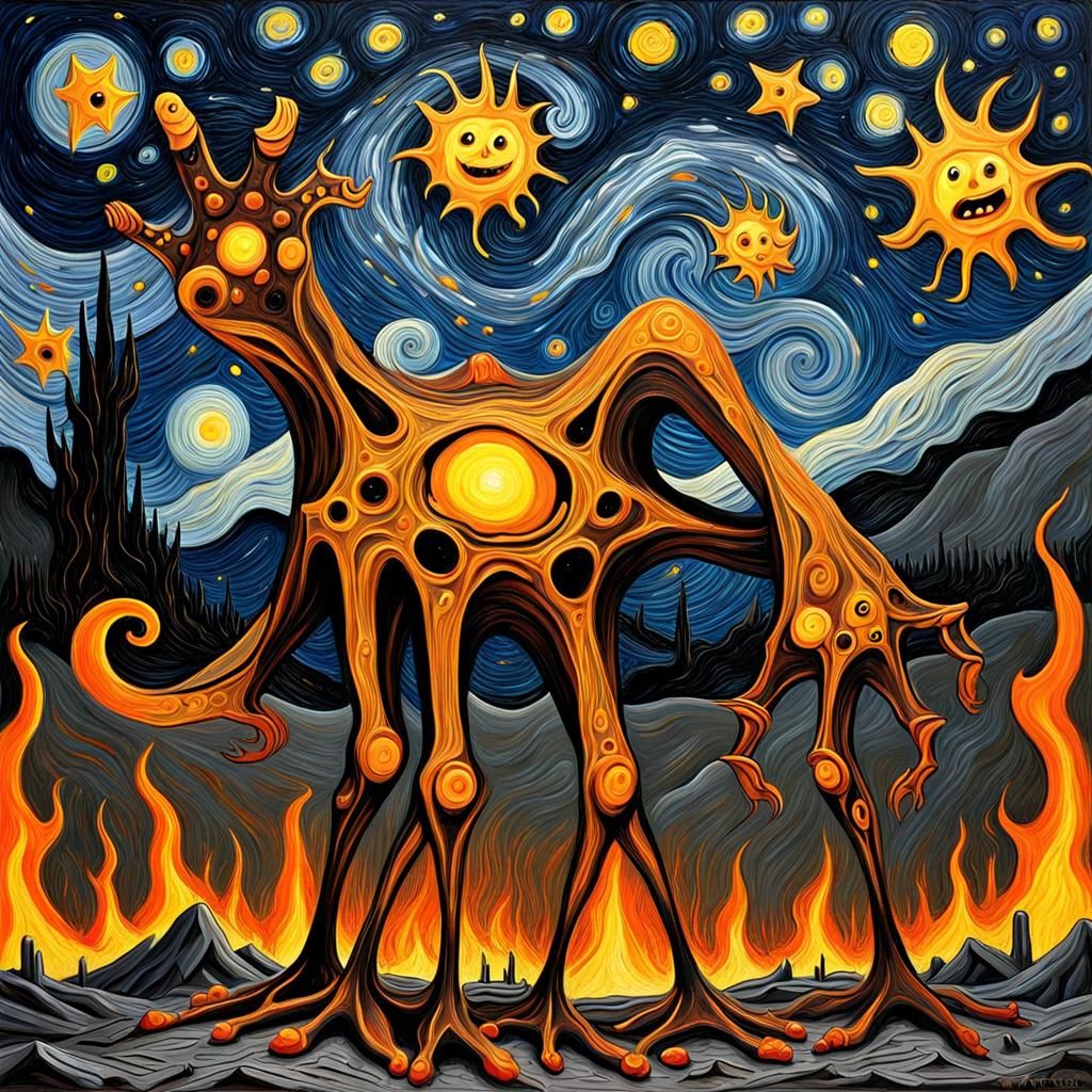 Molten Iron Starry Night: Abstract Expressionism