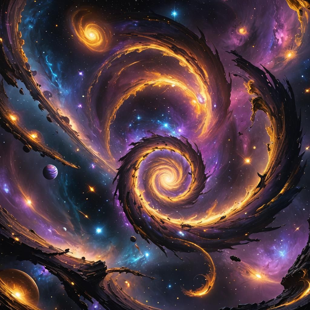 Vibrant Spiral Galaxy in Dark Fantasy Concept Art