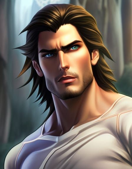 Intense Male Portrait in Comic Book Anime Style