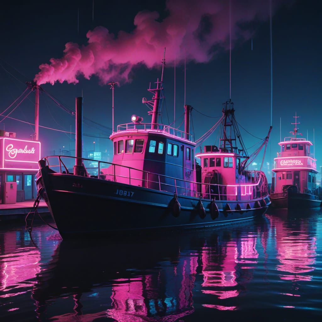 Synthwave Tugboat and Cassette Gondolas in New Jersey