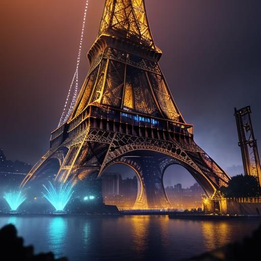 Eiffel Tower Sparkling at Night: Fantasy Art