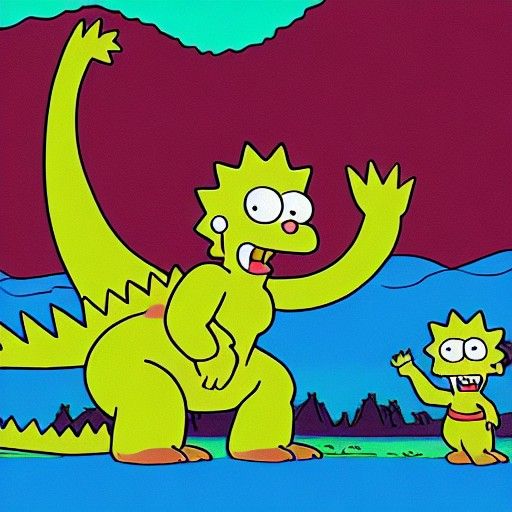 Lisa Simpson as Godzilla in Cartoon Style