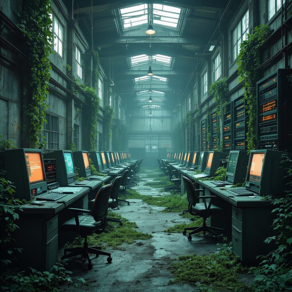 Abandoned Warehouse with Nature Reclaiming Technology, Cinem...