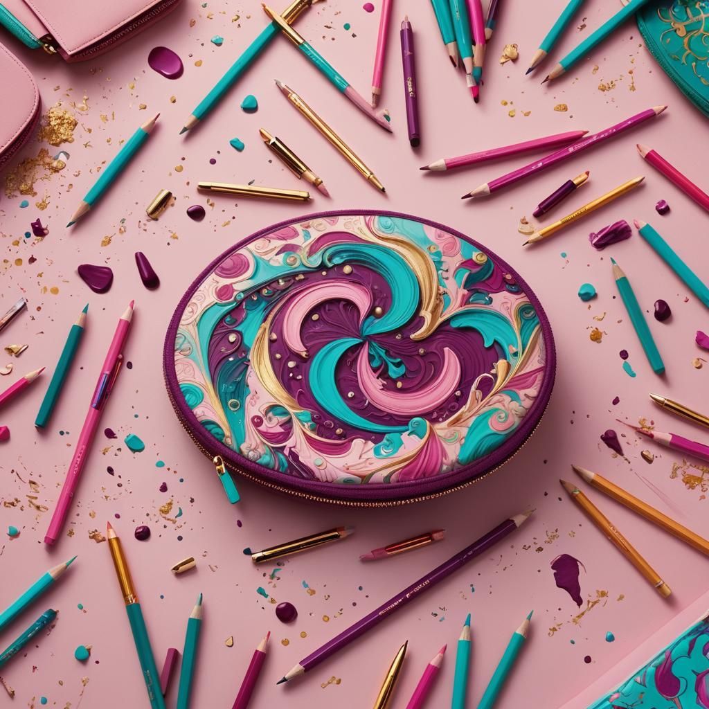 Pink Pencil Case on Pink Table, Matte Painting