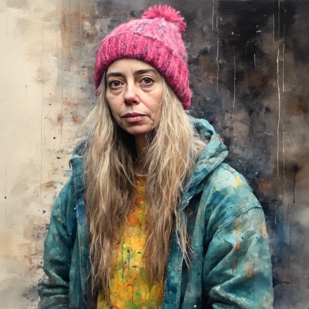Woman in Hoodie, Oil Painting Style