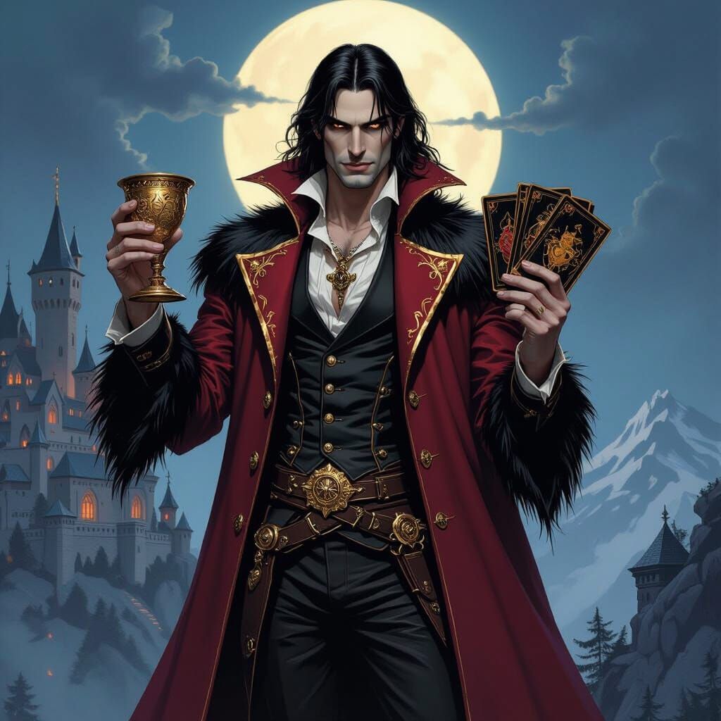 Handsome Vampire with Gothic Castle Backdrop