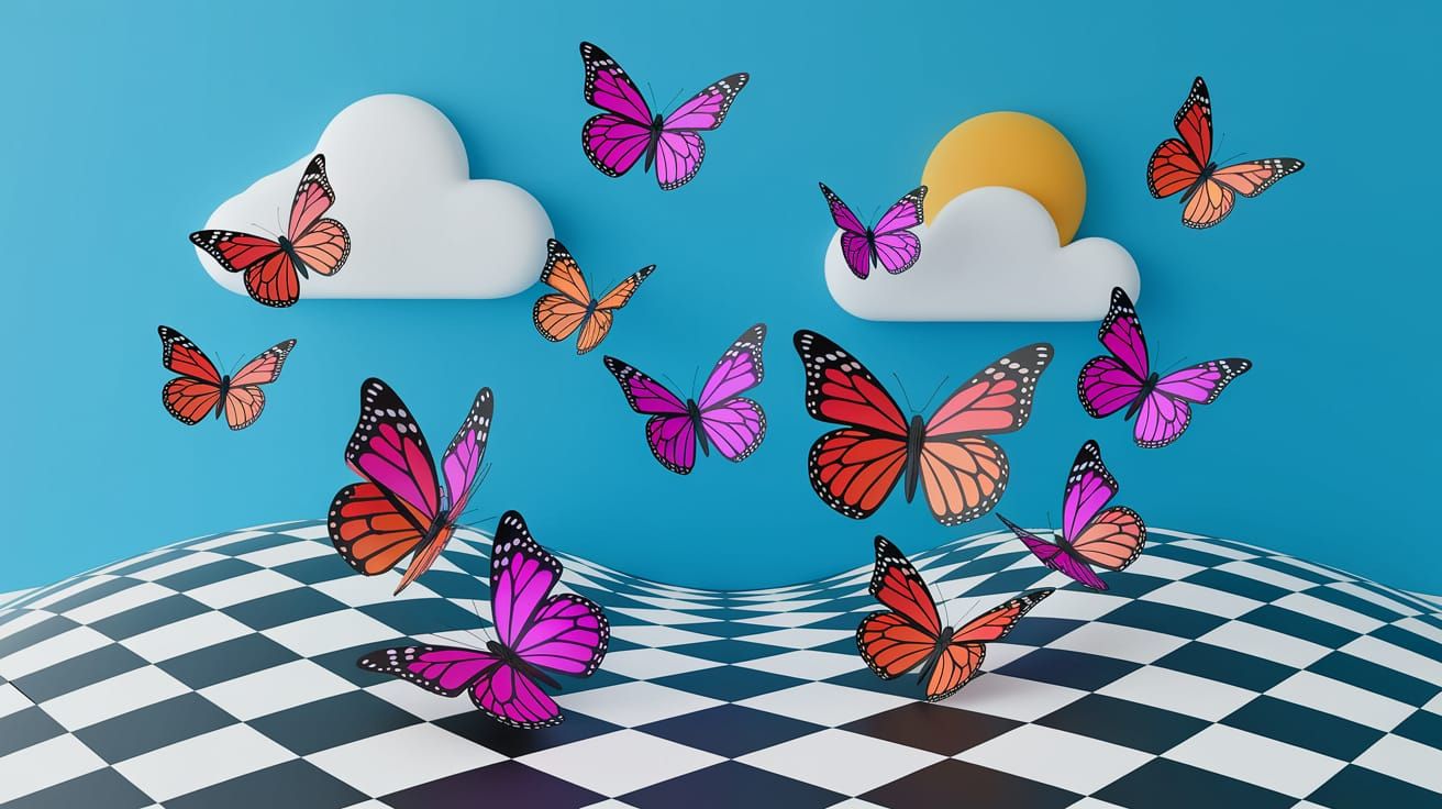 Vibrant Butterflies Dance Amidst Gingham Prints