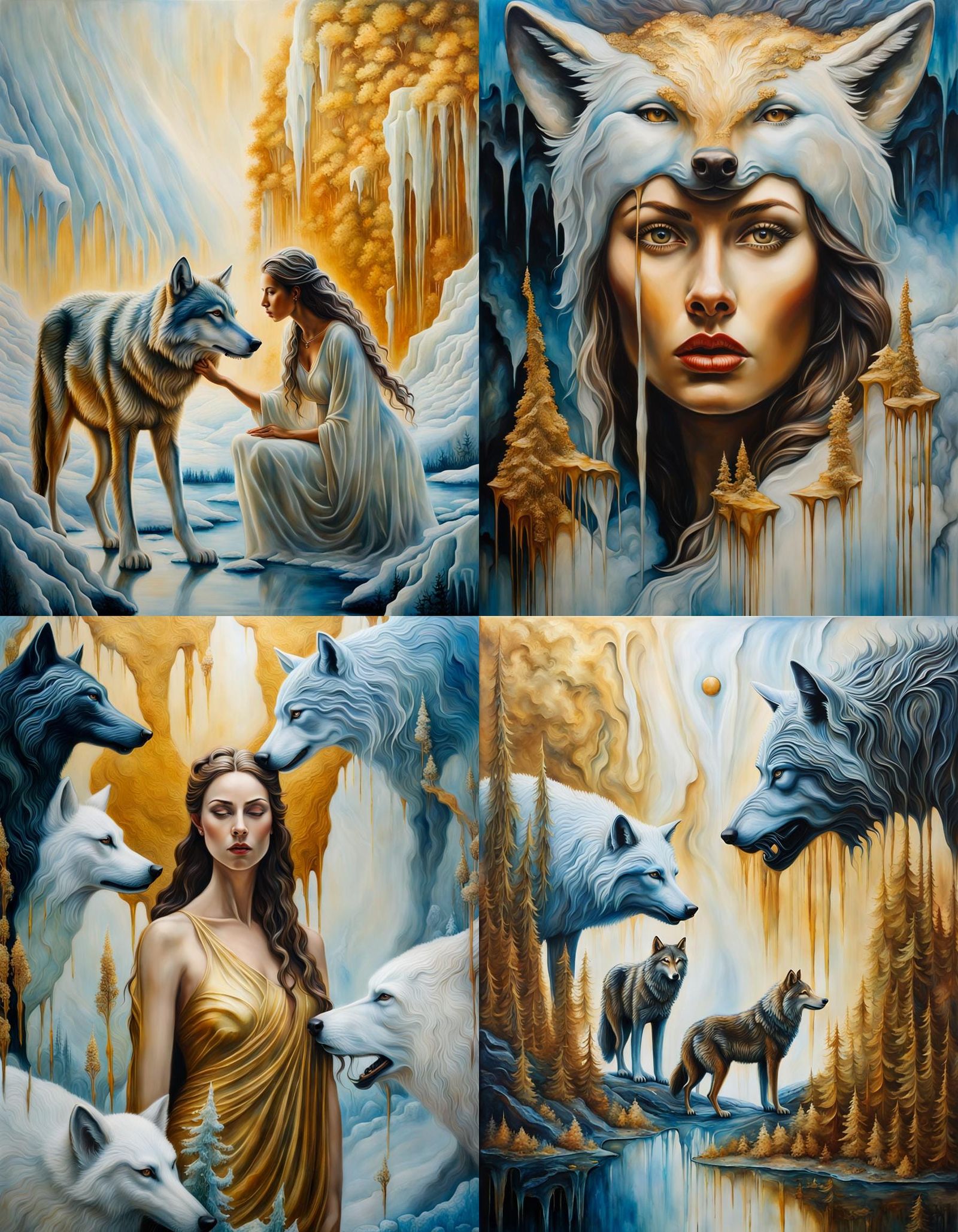 Encaustic Art: Ice Age Woman and Wolf