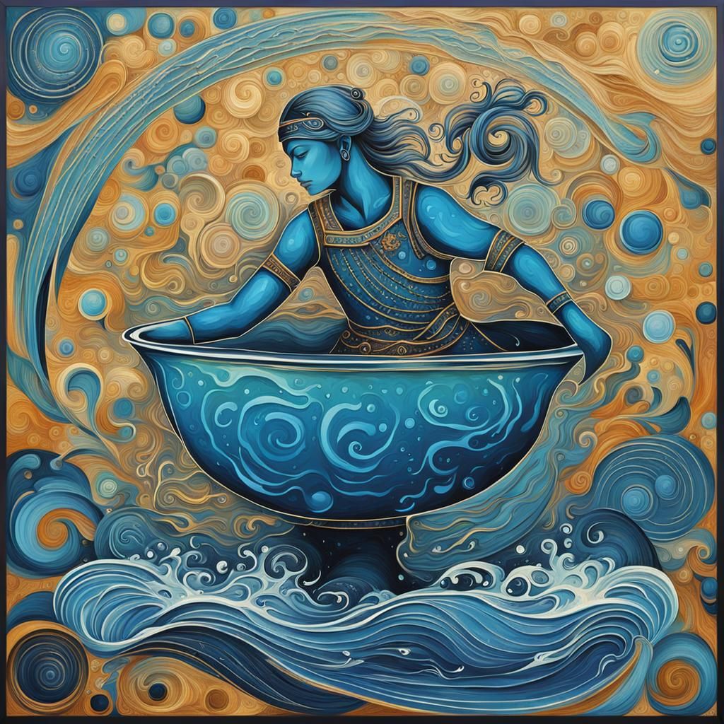 Abstract Aquarius Zodiac Water Bearer Art