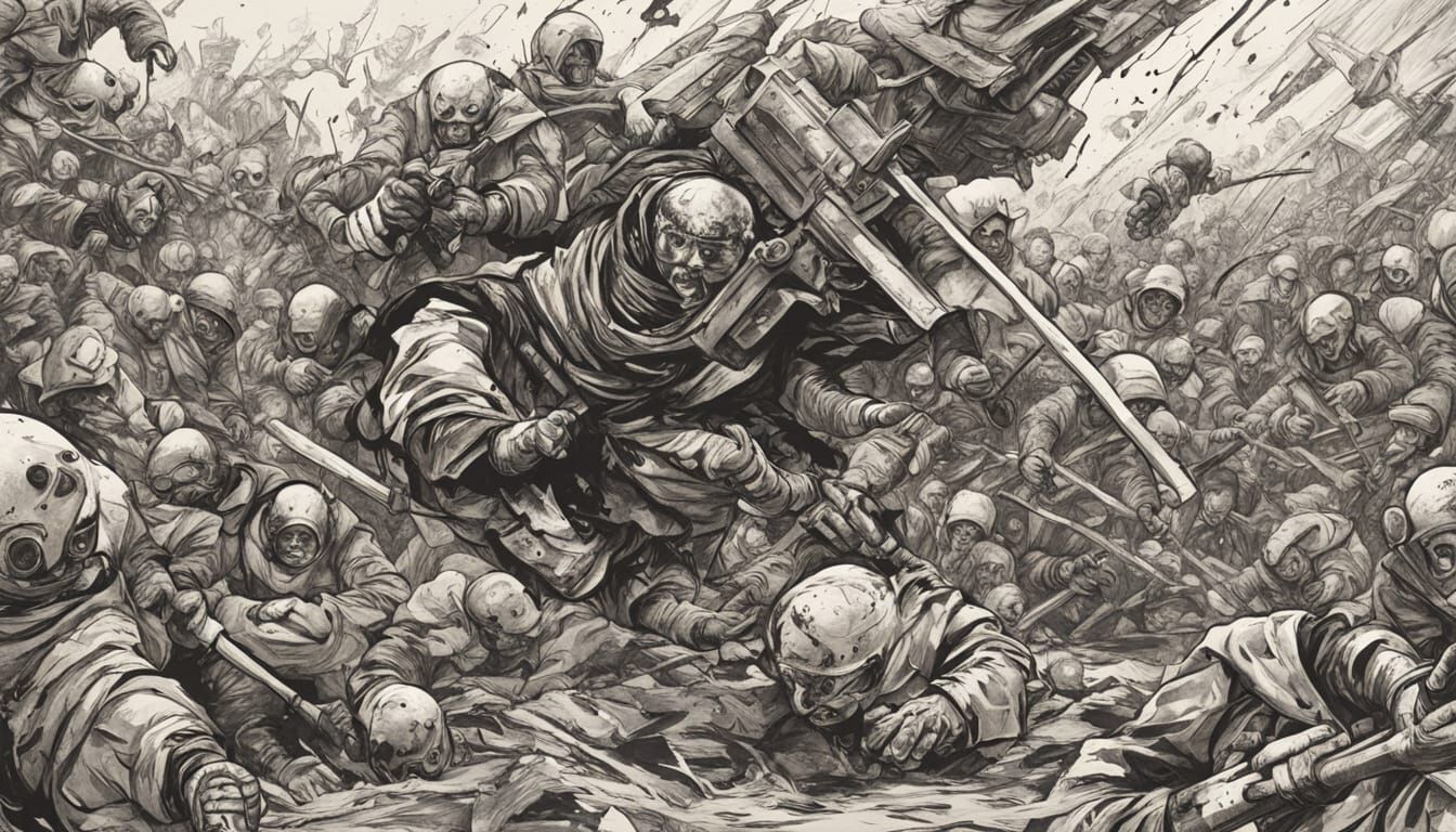 Dynamic Ink Drawing of Chaotic Suffering in Kim Jung Gi Styl...