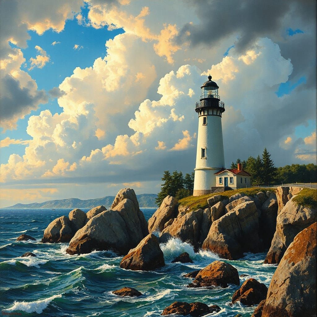 Lighthouses on Rocky Coasts in Atmospheric Lighting