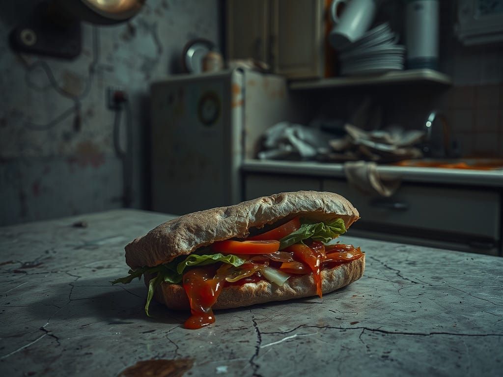 Abandoned Lunch in a Crumbling Kitchen