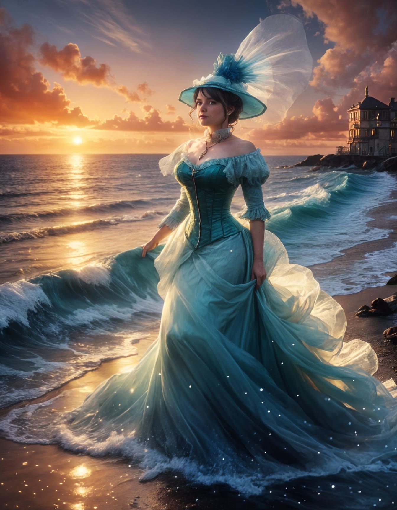 Ethereal Victorian Lady Basks in Sunset Glow