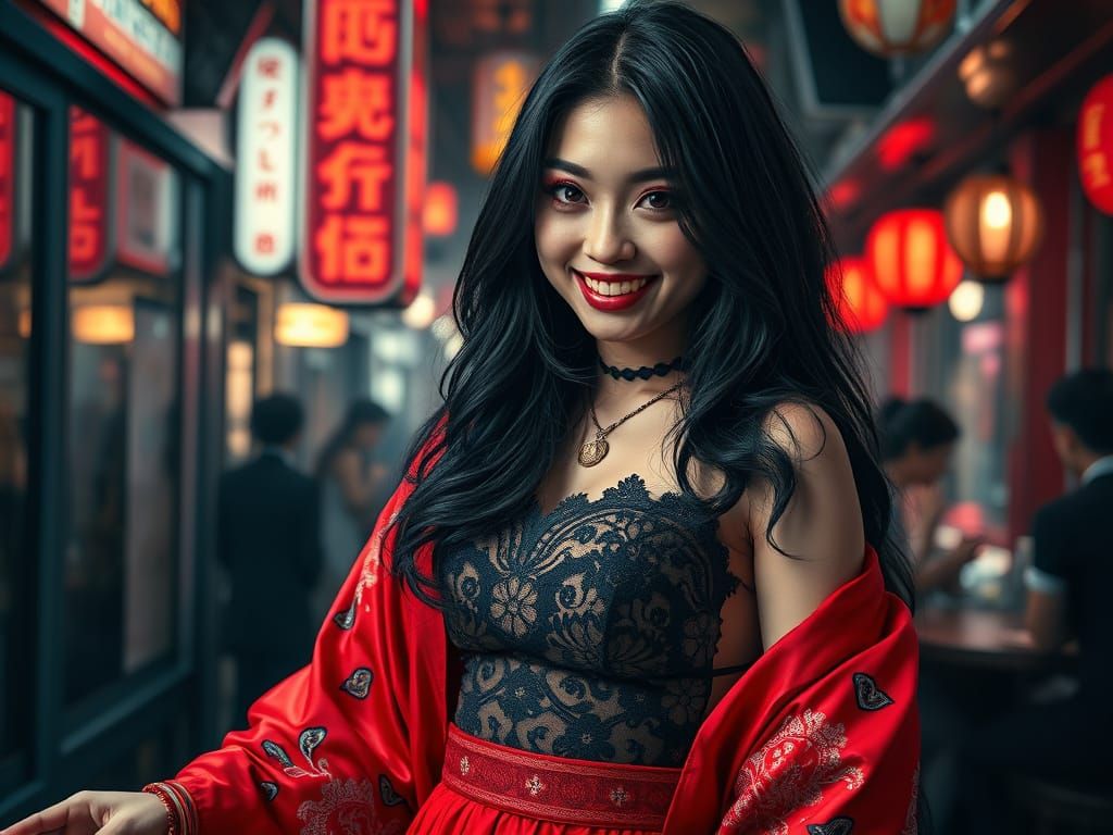 Hyperrealistic Japanese Vampire in Tokyo Nightclub