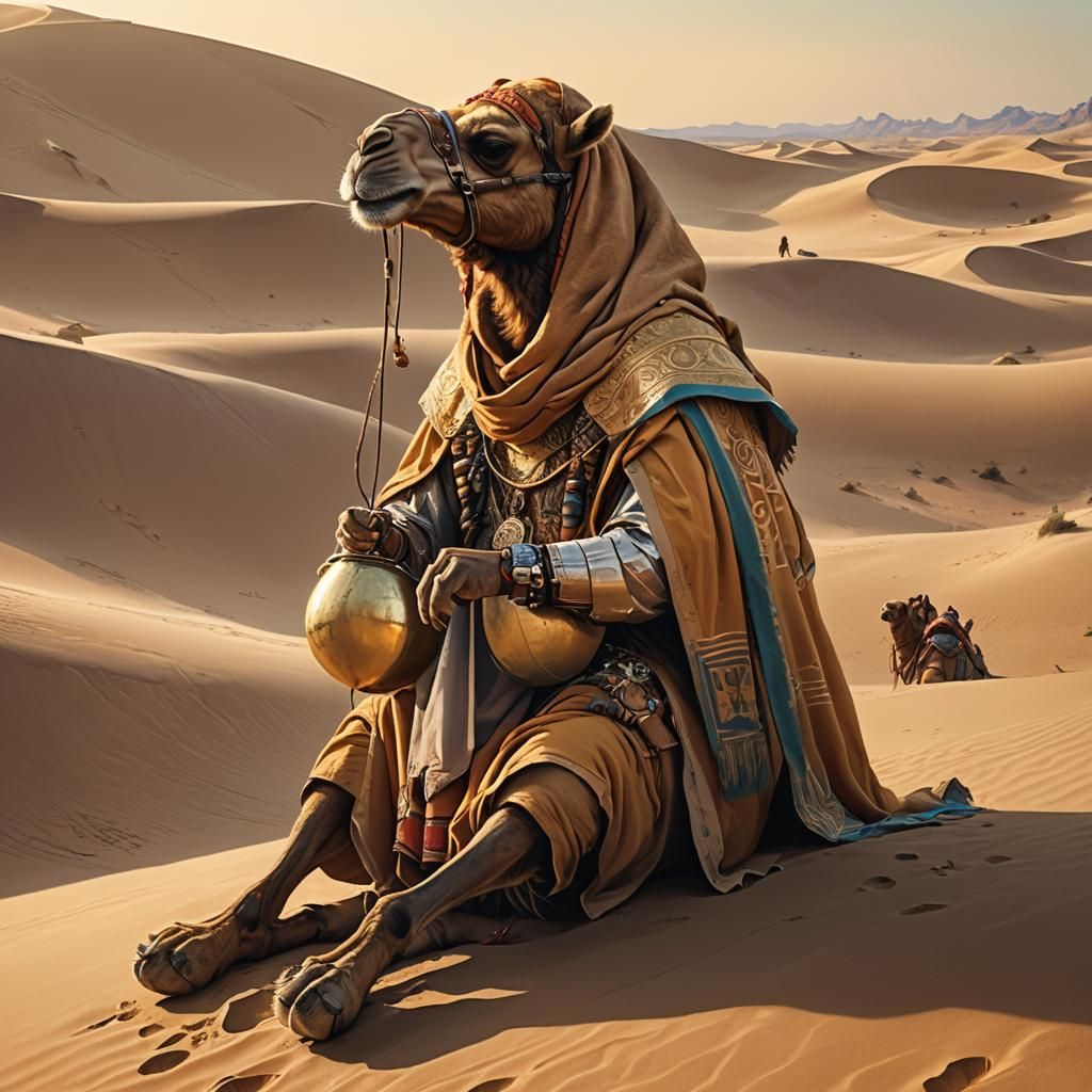 Camel Rider King on Sandy Dune