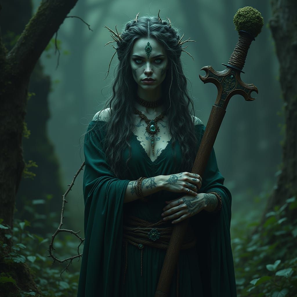 Mystical Earth Genasi in Dark Forest Teal Glow with Viking B...