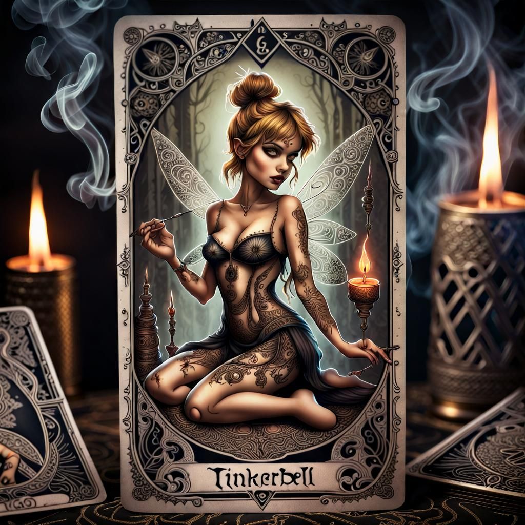 Gothic Voodoo Tinkerbell Tarot Card in Henna Ink