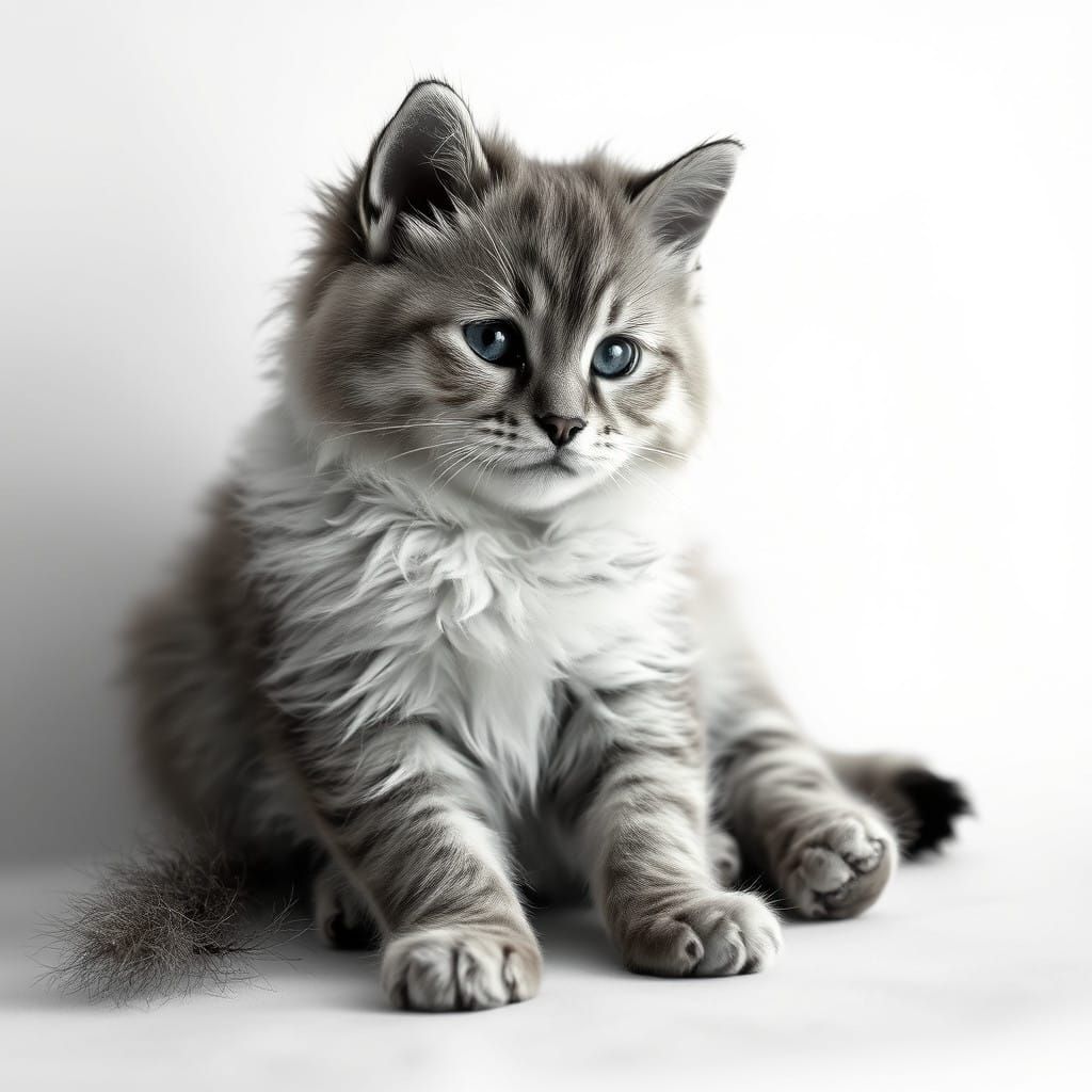 Whimsical Black and White Feline Portrait