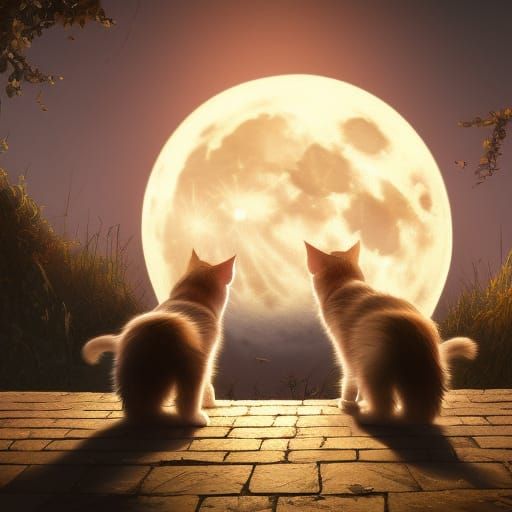 Mother Cat and Kittens in Art Nouveau Style