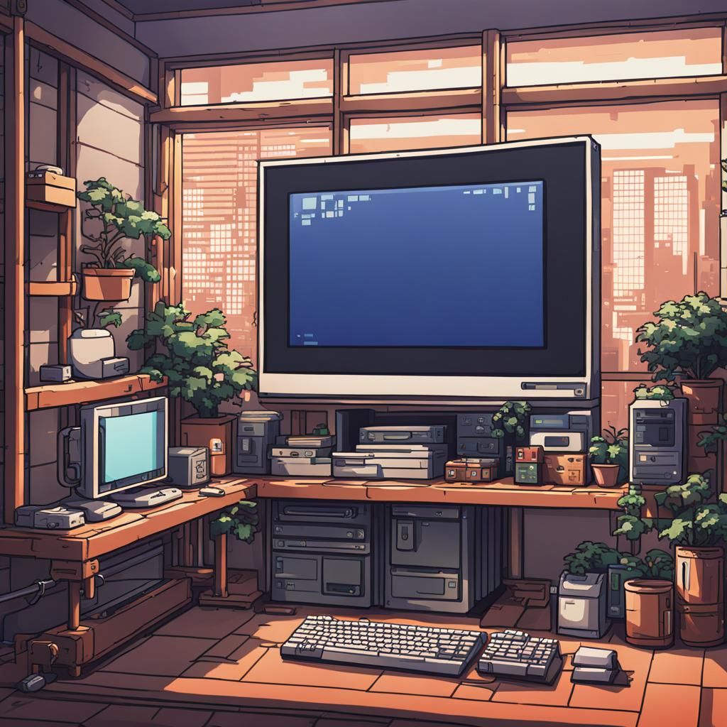 Pixel Art of Large Computer Screen in Condo