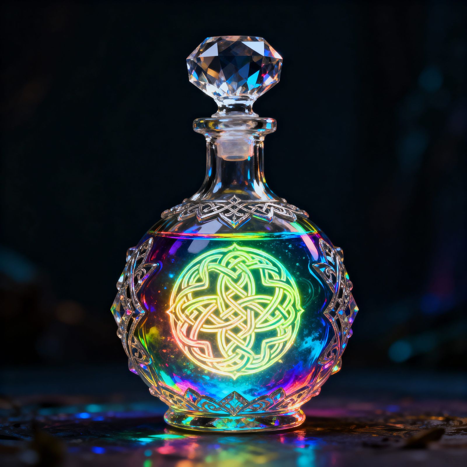 Ornate Crystal Decanter with Mystical Celtic Motifs