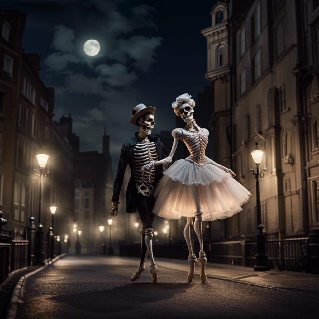Skeletal Ballet Dancers in London, Digital Painting