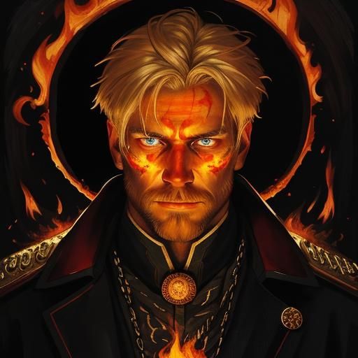 Portrait of Man Gazing at Fire with Reflected Flames