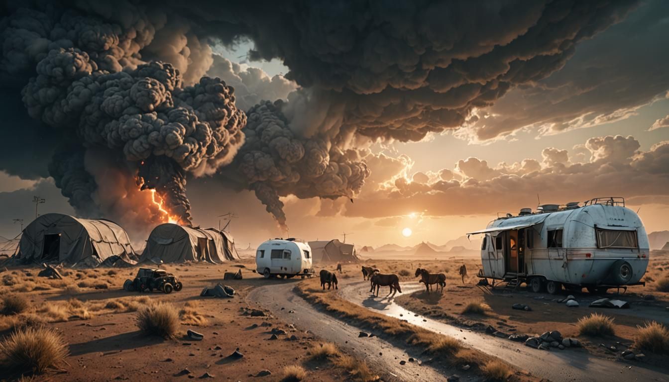 Apocalyptic Trade Caravan in 3D Rendering