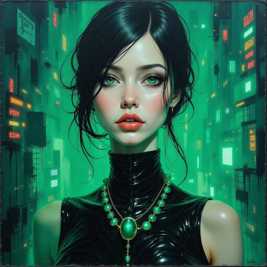 Futuristic Cybernetic android. extremely high-resolution details, bioluminecent emerald jewelry futuristic ...