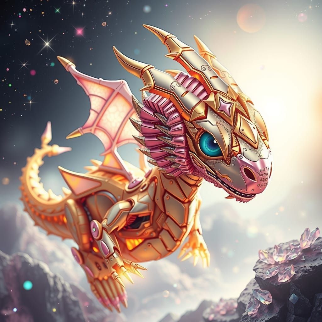 Cosmic Biomechanical Dragon in Shimmering Liquid-Metal Scale...