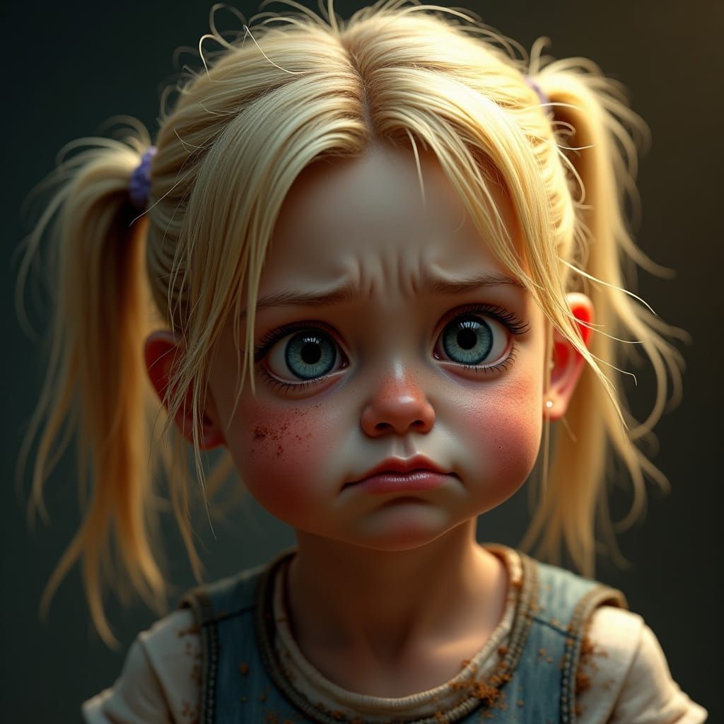 Grumpy Girl Portrait in Hyperdetailed Art Nouveau Style