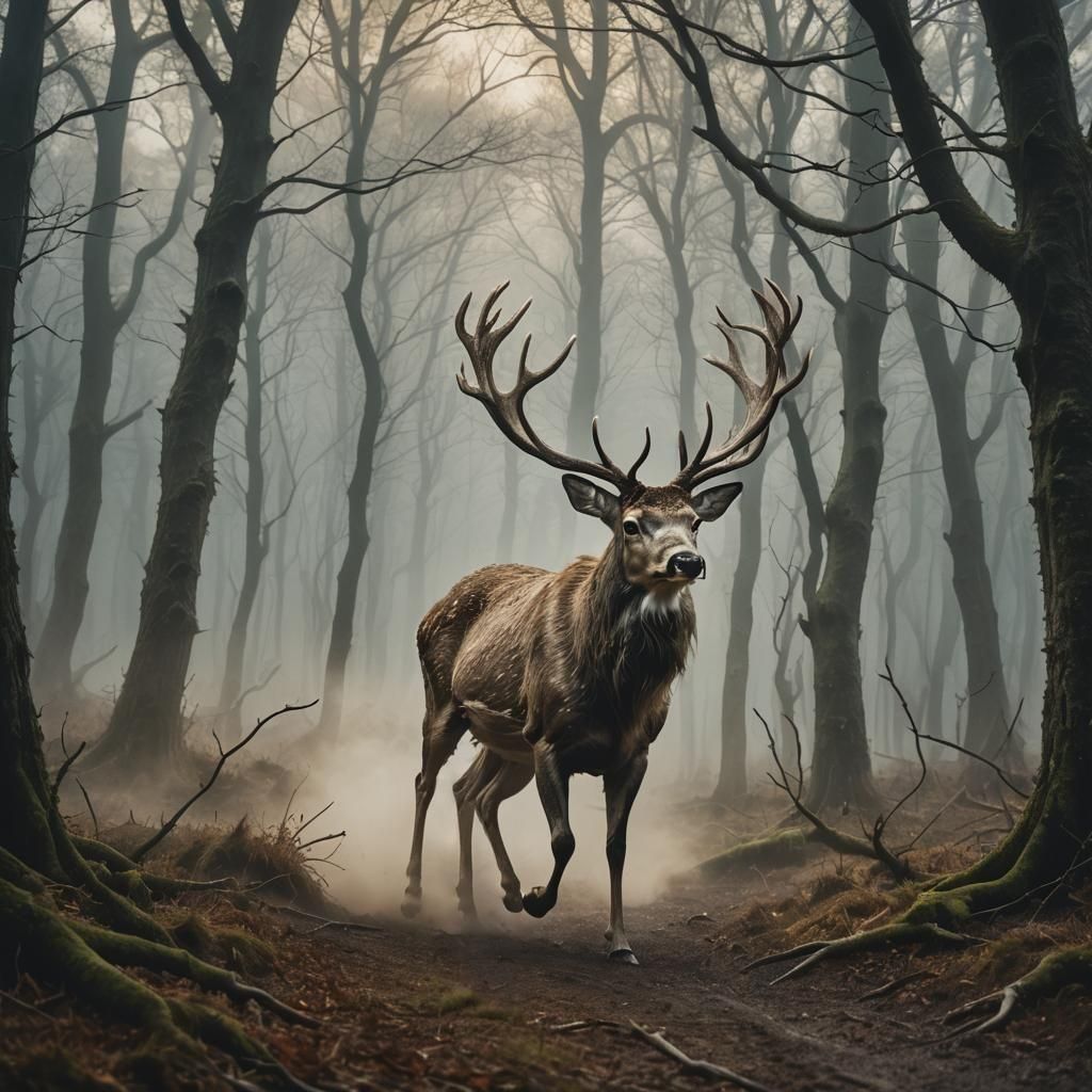 Ethereal Stag Patronus in a Surreal Forest