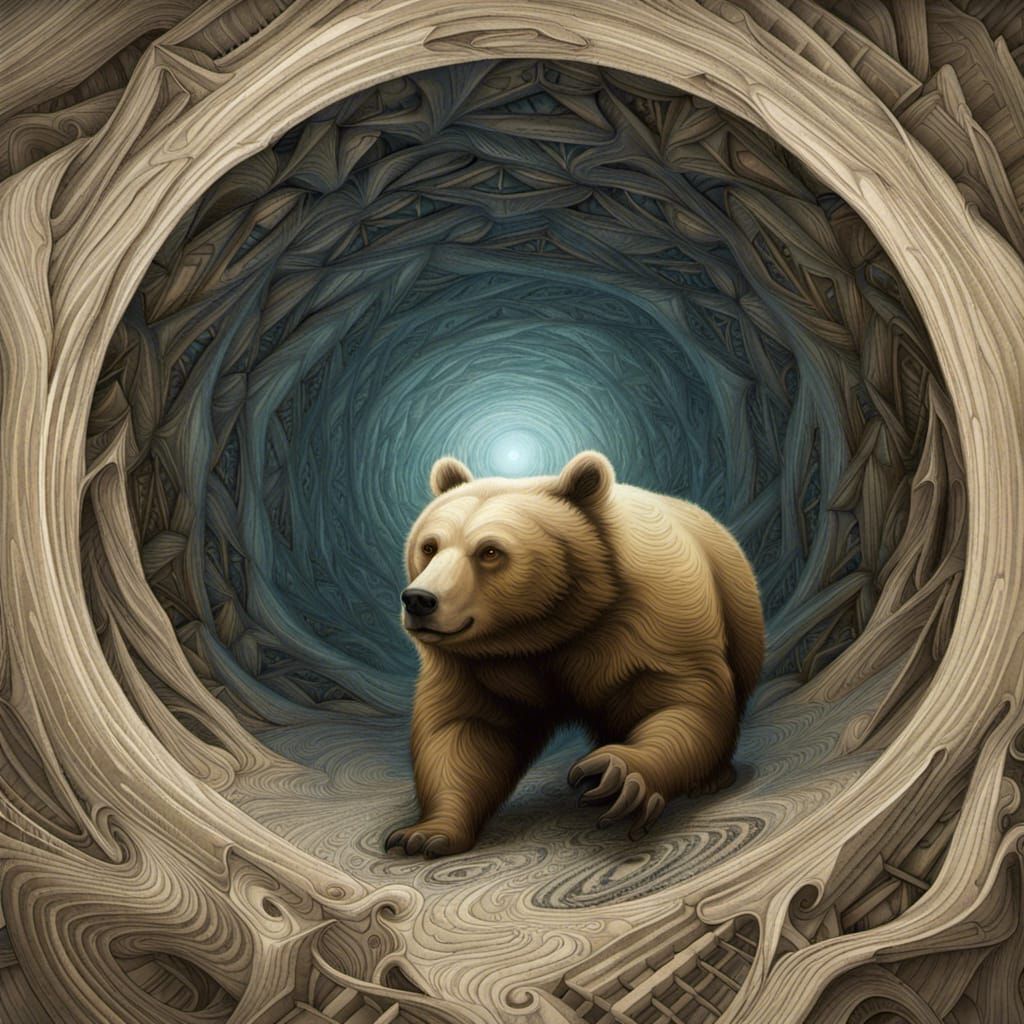 Bear in Fractal Eye Cave: Optical Illusion Art