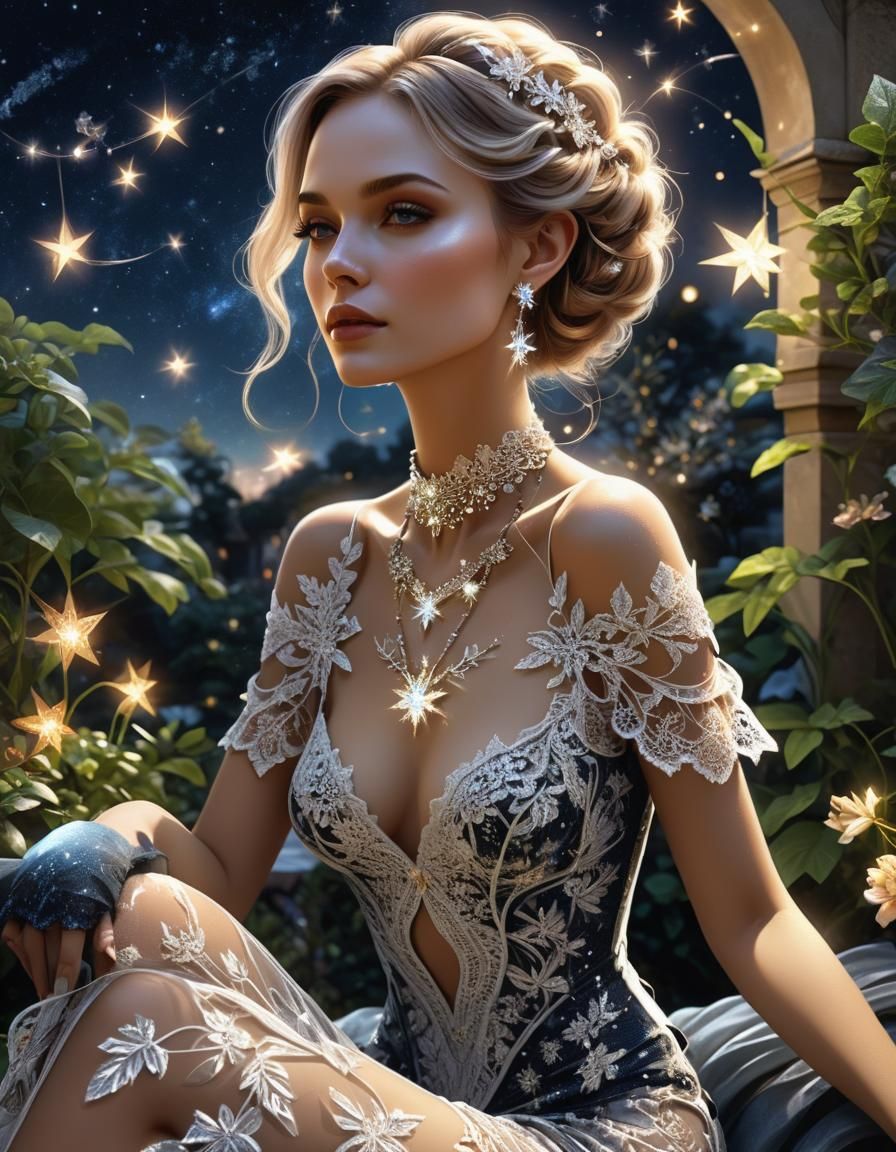 Beautiful Woman Gazing at Stars: Digital Fractal Art
