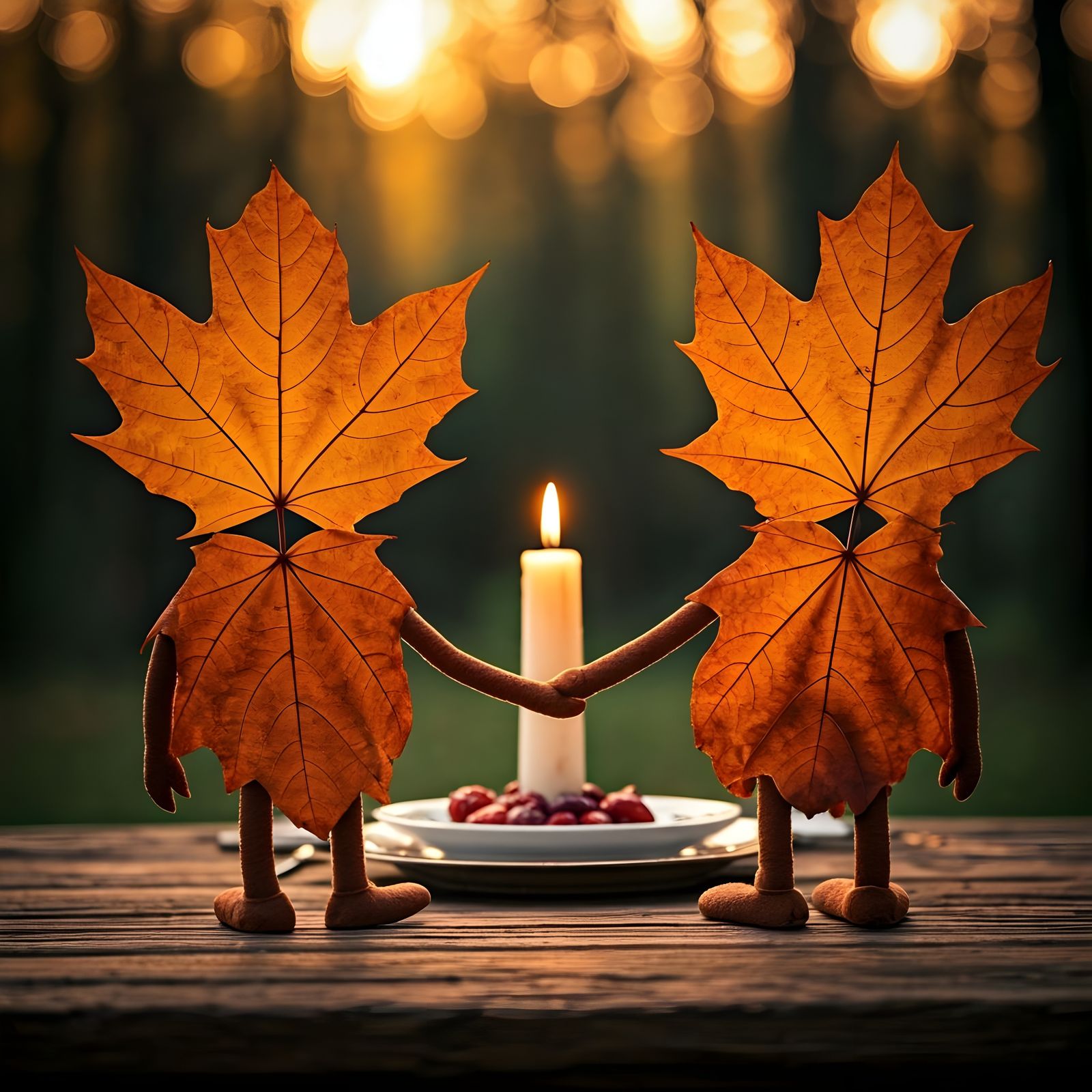 Romantic Autumn Leaves Enjoying Outdoor Dinner
