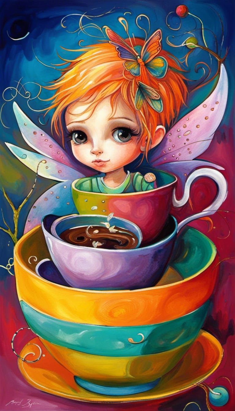 Pixie Fairies Tea Party in Abstract Time Playground