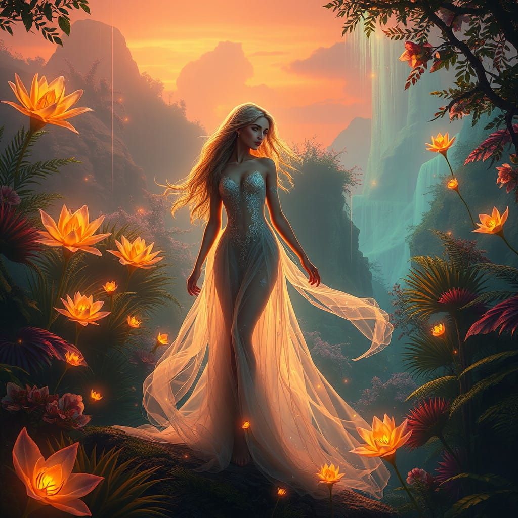 Ethereal Maiden in Vibrant Dreamscape