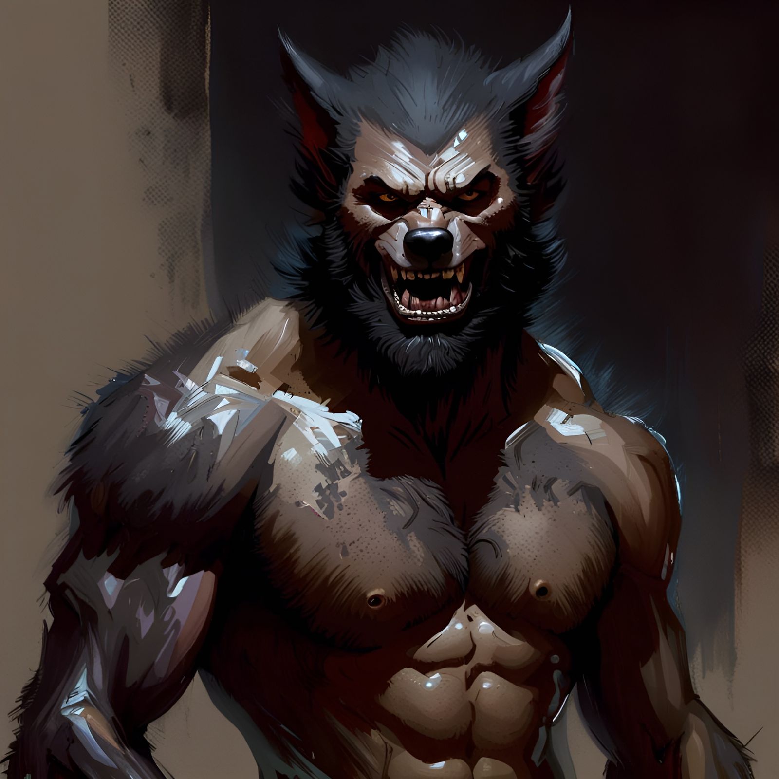 Razorpunk Werewolf Portrait with Furry Ears